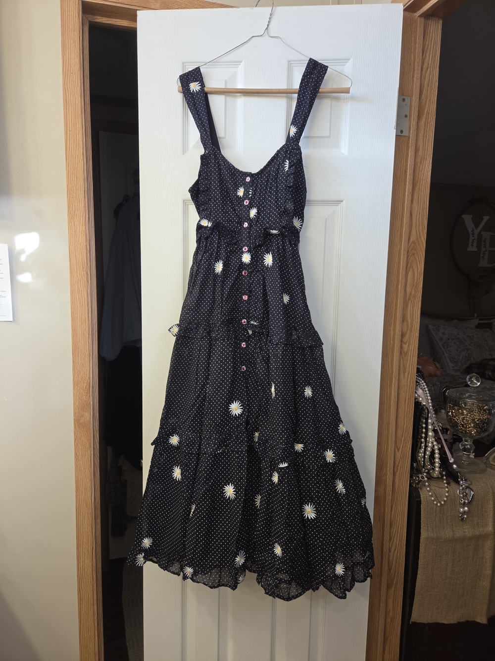 Free People Black Polka Dot Daisy Tiered Maxi Dress